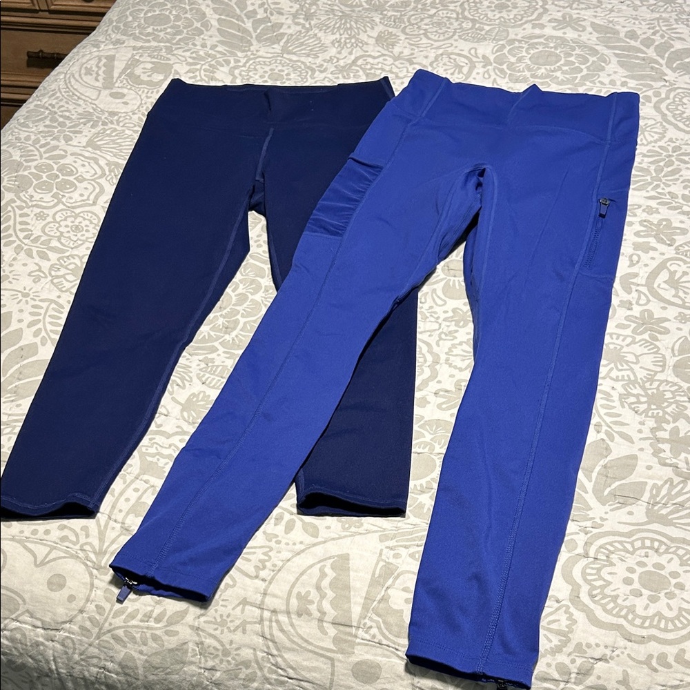 Fabletics Navy and Royal Blue Leggings Set M